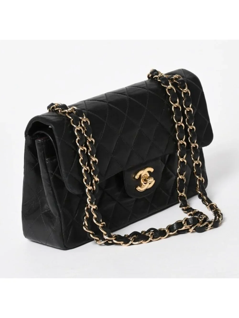Chanel Quilted 23 Double Flap Chain Shoulder Bag CC Logo Lambskin Black